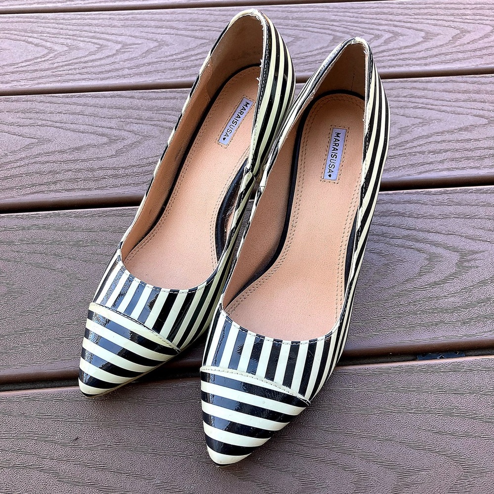 Marais heels, striped, size 7